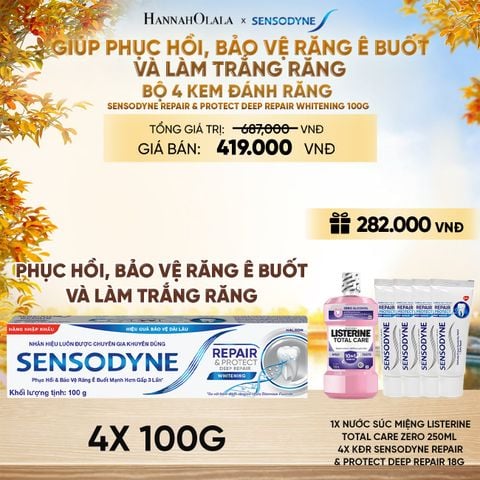  BỘ 4 KEM ĐÁNH RĂNG SENSODYNE REPAIR & PROTECT DEEP REPAIR WHITENING 100G PHỤC HỒI, BẢO VỆ RĂNG Ê BUỐT VÀ LÀM TRẮNG RĂNG - E1860 