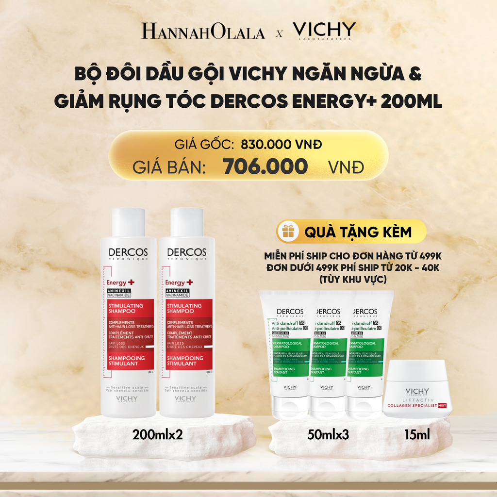 DEAL 10 BỘ ĐÔI DẦU GỘI VICHY NGĂN NGỪA & GIẢM RỤNG TÓC DERCOS ENERGY+ 200ML 