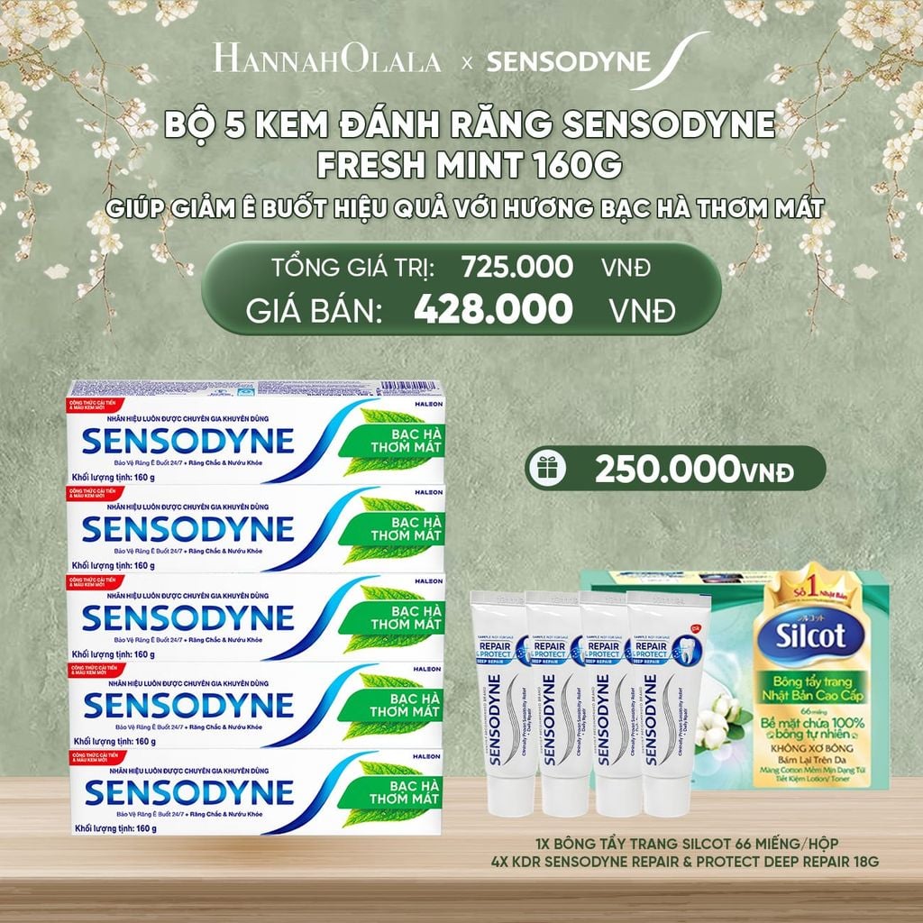  DEAL 10: BỘ 5 KEM ĐÁNH RĂNG SENSODYNE FRESH MINT 160G GIÚP GIẢM Ê BUỐT HIỆU QUẢ VỚI HƯƠNG BẠC HÀ THƠM MÁT 