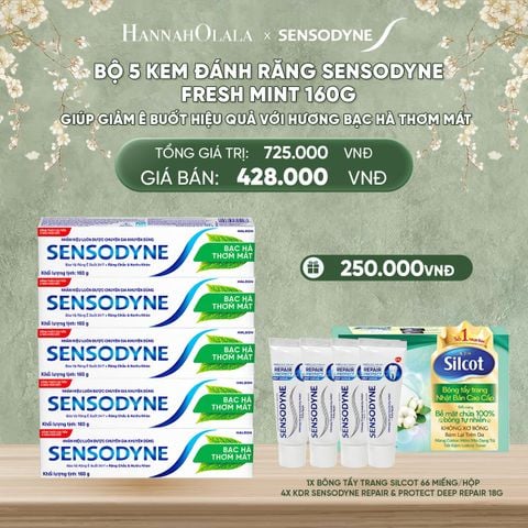  DEAL 10: BỘ 5 KEM ĐÁNH RĂNG SENSODYNE FRESH MINT 160G GIÚP GIẢM Ê BUỐT HIỆU QUẢ VỚI HƯƠNG BẠC HÀ THƠM MÁT 
