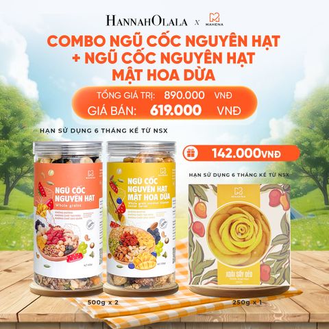  COMBO NGŨ CỐC NGUYÊN HẠT 500G + NGŨ CỐC NGUYÊN HẠT MẬT HOA DỪA 500G TẶNG 1 HỘP XOÀI XẾP HOA 250G - DEAL 10: 