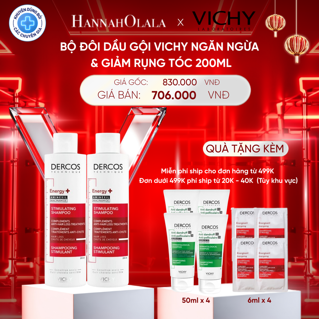  DEAL 10 BỘ ĐÔI DẦU GỘI VICHY NGĂN NGỪA & GIẢM RỤNG TÓC DERCOS ENERGY+ 200ML 