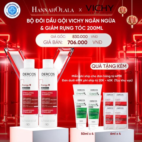  DEAL 10 BỘ ĐÔI DẦU GỘI VICHY NGĂN NGỪA & GIẢM RỤNG TÓC DERCOS ENERGY+ 200ML 