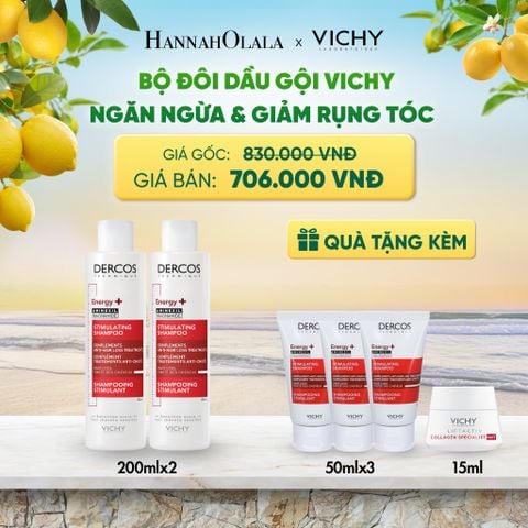  BỘ ĐÔI DẦU GỘI VICHY NGĂN NGỪA & GIẢM RỤNG TÓC DERCOS ENERGY+ 200ML DEAL 10 