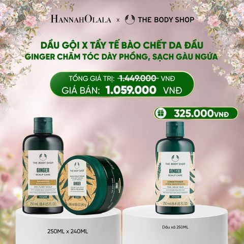  DEAL 10: COMBO CHĂM TÓC DÀY PHỒNG TỰ NHIÊN, SẠCH GÀU NGỨA GINGER - TẨY TẾ BÀO CHẾT DA ĐẦU 240ML & DẦU GỘI 250ML 