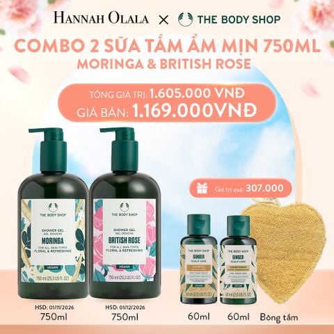  A860_DEAL 10: COMBO 2 SỮA TẮM ẨM MỊN NGÁT HƯƠNG HOA SHOWER GEL 750ML – MORINGA & BRITISH ROSE 