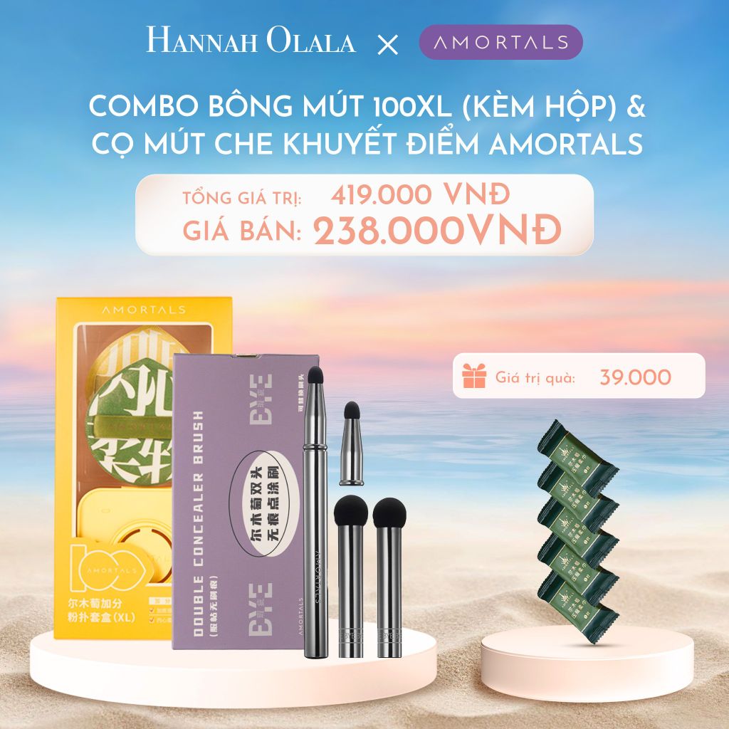 C1135_DEAL 10:COMBO BÔNG MÚT XL 100 (KÈM HỘP) VÀ CỌ MÚT CHE KHUYẾT ĐIỂM AMORTALS 
