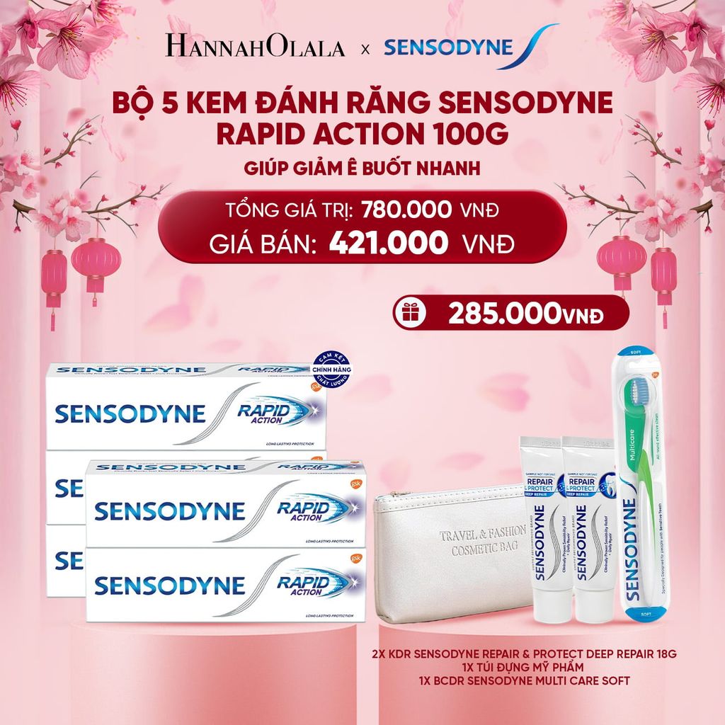  A754_DEAL 10: BỘ 5 KEM ĐÁNH RĂNG SENSODYNE RAPID ACTION 100G GIÚP GIẢM Ê BUỐT NHANH 