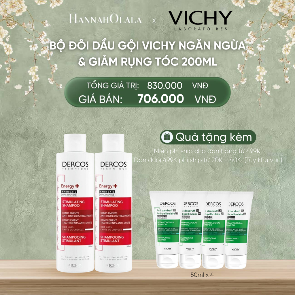  D749_DEAL 10 BỘ ĐÔI DẦU GỘI VICHY NGĂN NGỪA & GIẢM RỤNG TÓC DERCOS ENERGY+ 200ML 