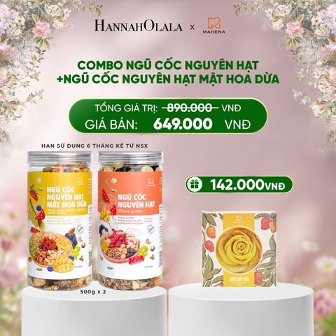  DEAL 10: COMBO NGŨ CỐC NGUYÊN HẠT 500G + NGŨ CỐC NGUYÊN HẠT MẬT HOA DỪA 500G TẶNG 1 HỘP XOÀI XẾP HOA 250G 