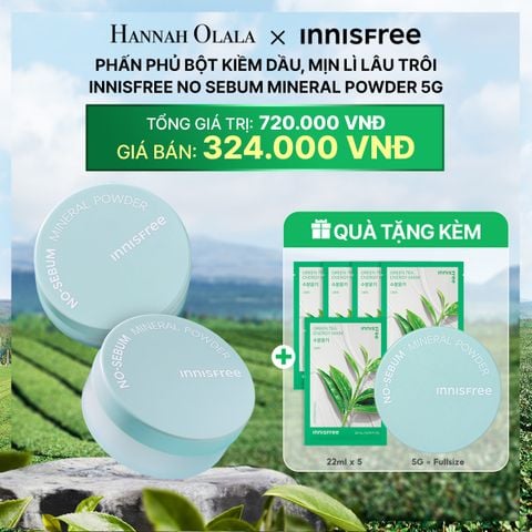  DEAL 10: COMBO 02 PHẤN PHỦ BỘT KIỀM DẦU, MỊN LÌ LÂU TRÔI INNISFREE NO SEBUM MINERAL POWDER 5G 