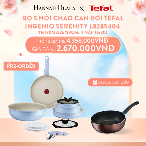  A836_DEAL 10: [PRE-ORDER] BỘ 5 NỒI CHẢO 2 CÁN RỜI TEFAL INGENIO SERENITY L827SB04, 16/20/22/26/28CM, 4 NẮP 16/20, XANH DƯƠNG 
