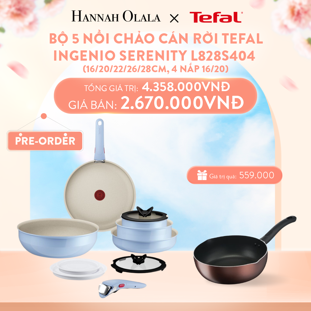  A836_DEAL 10: [PRE-ORDER] BỘ 5 NỒI CHẢO 2 CÁN RỜI TEFAL INGENIO SERENITY L827SB04, 16/20/22/26/28CM, 4 NẮP 16/20, XANH DƯƠNG 