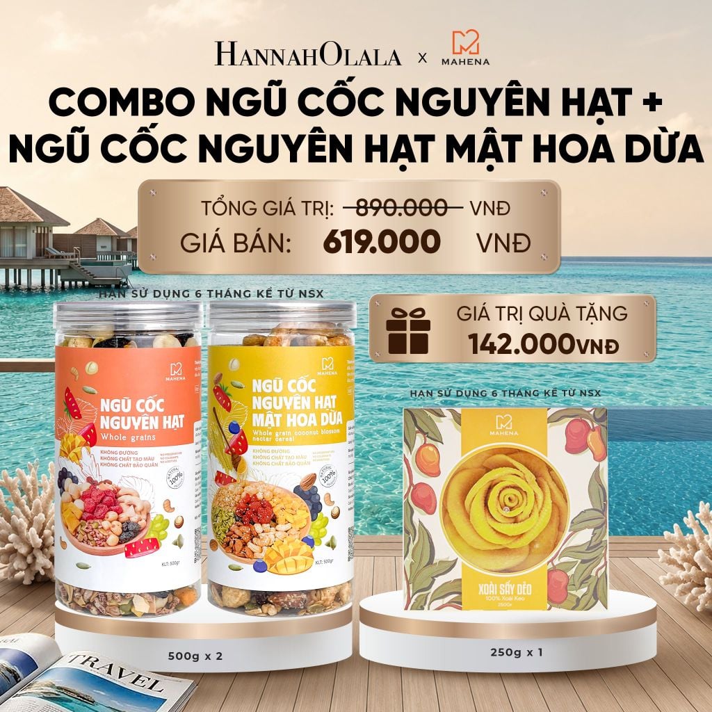  DEAL 10: COMBO NGŨ CỐC NGUYÊN HẠT 500G + NGŨ CỐC NGUYÊN HẠT MẬT HOA DỪA 500G TẶNG 1 HỘP XOÀI XẾP HOA 250G_ D414 
