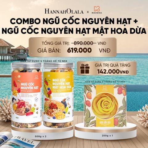  DEAL 10: COMBO NGŨ CỐC NGUYÊN HẠT 500G + NGŨ CỐC NGUYÊN HẠT MẬT HOA DỪA 500G TẶNG 1 HỘP XOÀI XẾP HOA 250G_ D414 