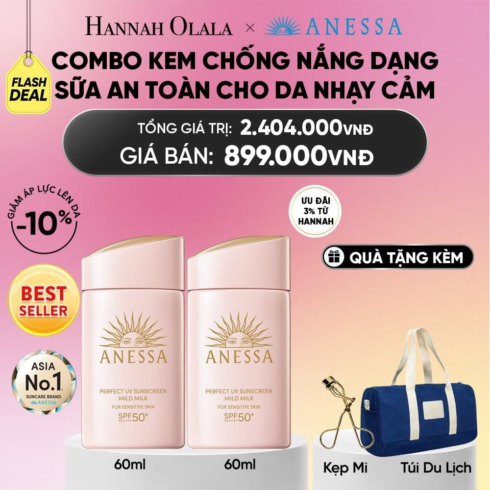 [FLASHSALE] COMBO SỮA CHỐNG NẮNG DƯỠNG DA DỊU NHẸ AN TOÀN CHO DA NHẠY CẢM VÀ TRẺ EM ANESSA MILD MILK SPF50+ PA++++ 60MLX2 - DEAL 10_A2331 