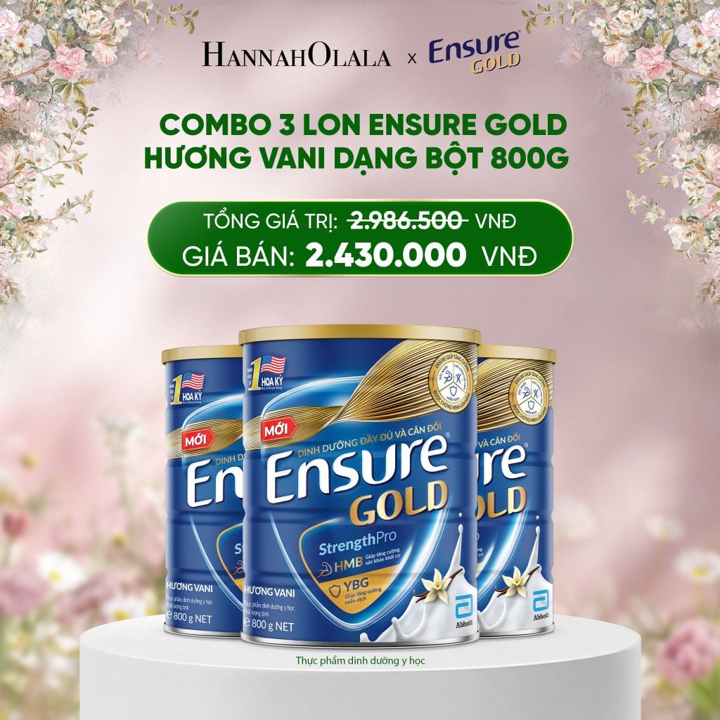  DEAL 7: COMBO 3 LON ENSURE GOLD HƯƠNG VANI DẠNG BỘT 800G 