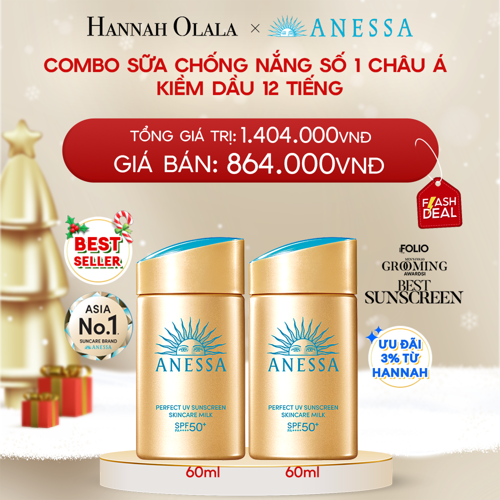  DEAL 10: COMBO SỮA CHỐNG NẮNG DƯỠNG DA KIỀM DẦU BẢO VỆ HOÀN HẢO ANESSA GOLD MILK SPF50+ PA++++ 60MLX2 