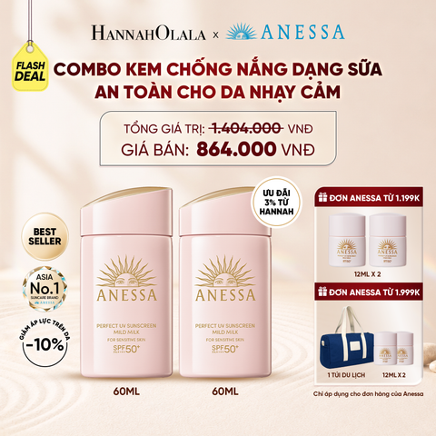  [FLASHSALE] COMBO SỮA CHỐNG NẮNG DƯỠNG DA DỊU NHẸ AN TOÀN CHO DA NHẠY CẢM VÀ TRẺ EM ANESSA MILD MILK SPF50+ PA++++ 60MLX2 - DEAL 10 