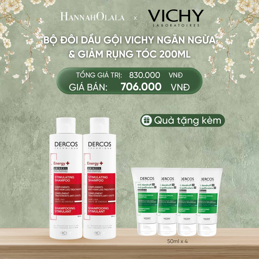  DEAL 10 BỘ ĐÔI DẦU GỘI VICHY NGĂN NGỪA & GIẢM RỤNG TÓC DERCOS ENERGY+ 200ML 