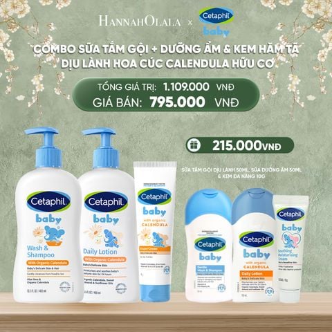  DEAL 10: BỘ SỮA TẮM GỘI 400ML + SỮA DƯỠNG ẨM 400ML + KEM CHỐNG HĂM TÃ 70G CETAPHIL BABY WITH ORGANIC CALENDULA 
