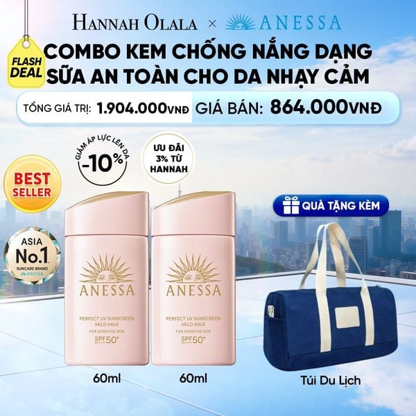  [FLASHSALE] COMBO SỮA CHỐNG NẮNG DƯỠNG DA DỊU NHẸ AN TOÀN CHO DA NHẠY CẢM VÀ TRẺ EM ANESSA MILD MILK SPF50+ PA++++ 60MLX2 - DEAL 10 