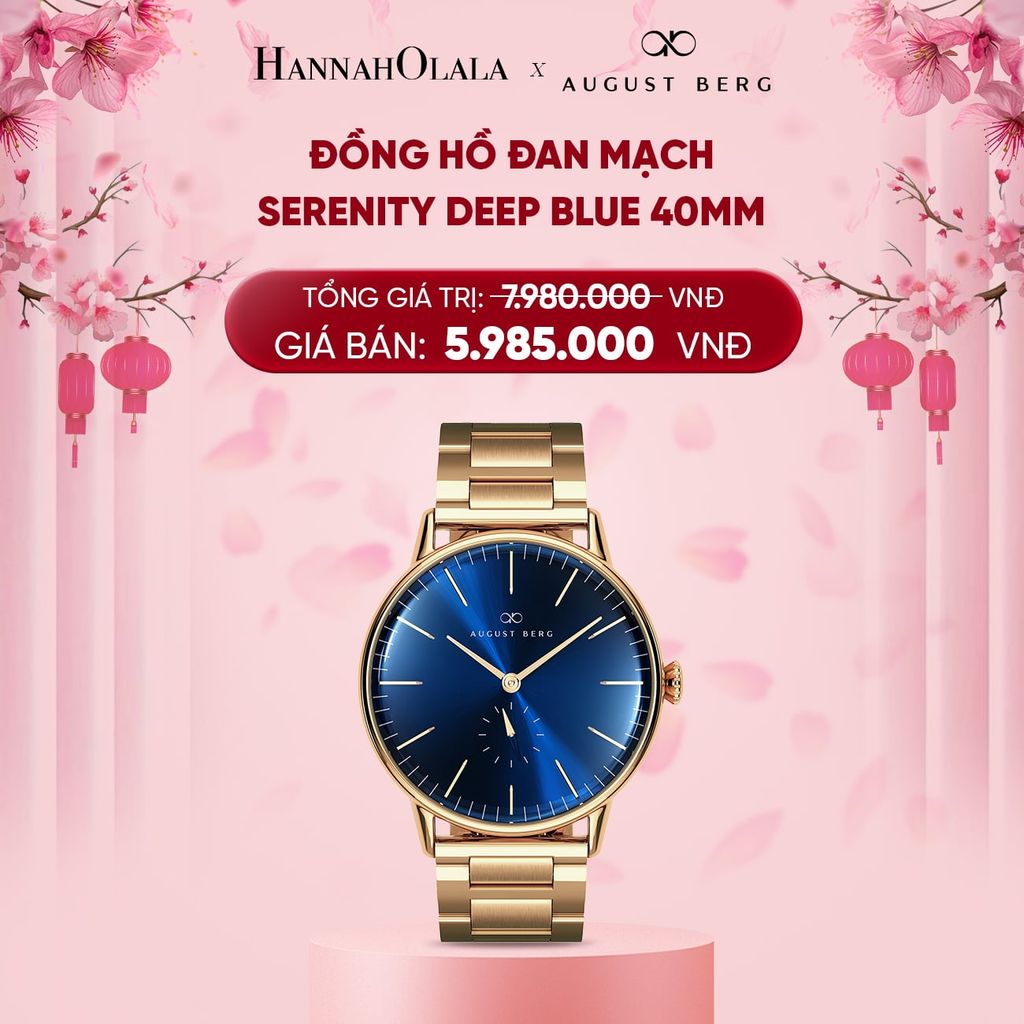  DEAL 10: ĐỒNG HỒ ĐAN MẠCH AUGUST BERG - MẶT SERENITY DEEP BLUE 40MM - DÂY LINK 