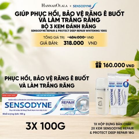  BỘ 3 KEM ĐÁNH RĂNG SENSODYNE REPAIR & PROTECT DEEP REPAIR WHITENING 100G PHỤC HỒI, BẢO VỆ RĂNG Ê BUỐT VÀ LÀM TRẮNG RĂNG 