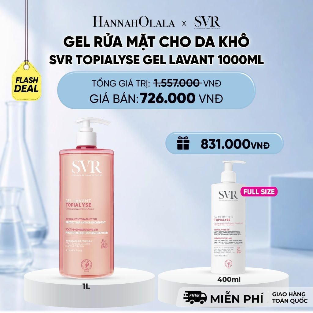  [MUA 1 TẶNG 1] GEL RỬA MẶT CHO DA KHÔ SVR TOPIALYSE GEL LAVANT 1000ML - DEAL 10 