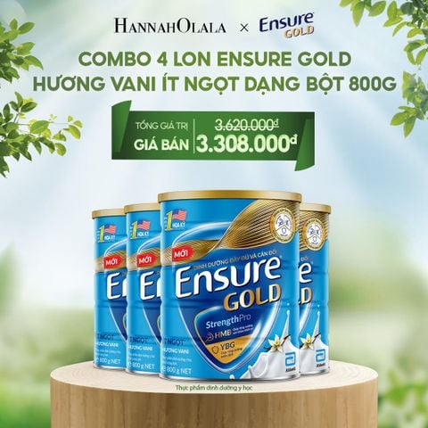  E111_DEAL 10: COMBO 4 LON ENSURE GOLD HƯƠNG VANI ÍT NGỌT DẠNG BỘT 800G 