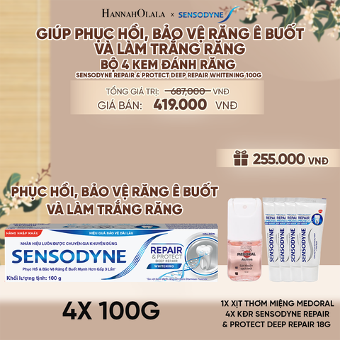  BỘ 4 KEM ĐÁNH RĂNG SENSODYNE REPAIR & PROTECT DEEP REPAIR WHITENING 100G PHỤC HỒI, BẢO VỆ RĂNG Ê BUỐT VÀ LÀM TRẮNG RĂNG - A2623 