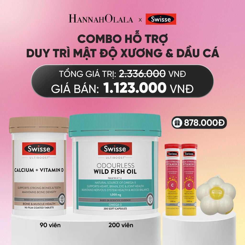  COMBO HỖ TRỢ DUY TRÌ MẬT ĐỘ XƯƠNG SWISSE CALCIUM + VITAMIN D & DẦU CÁ SWISSE ODOURLESS WILD FISH OIL 1000MG 200V_A402 
