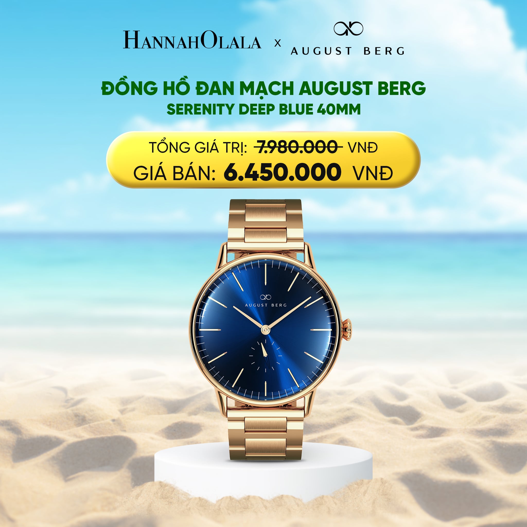 Đồng Hồ SERENITY DEEP BLUE 40MM DÂY KIM LOẠI LINK - Hannah Olala