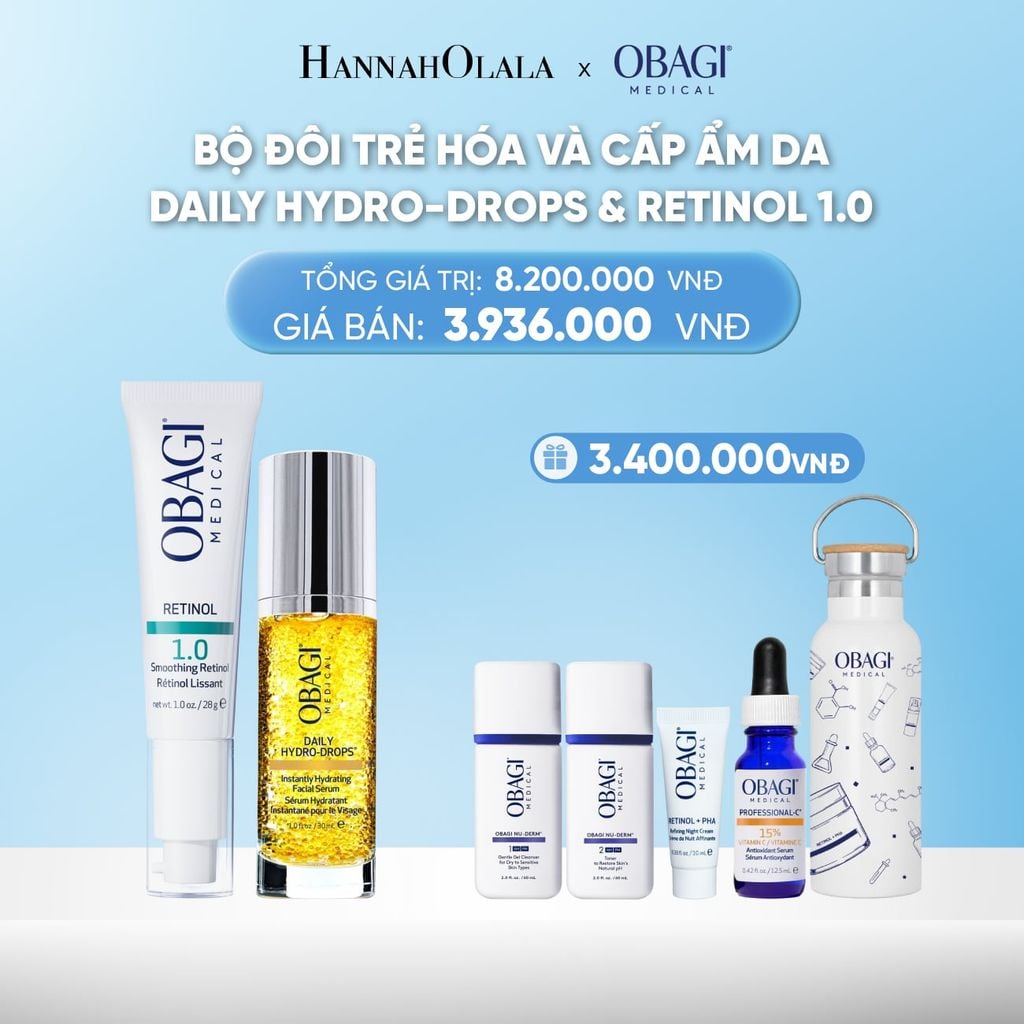  DEAL 10: BỘ ĐÔI TRẺ HÓA VÀ CẤP ẨM CHO DA DAILY HYDRO-DROPS 30ML & RETINOL 1.0 28G​ 