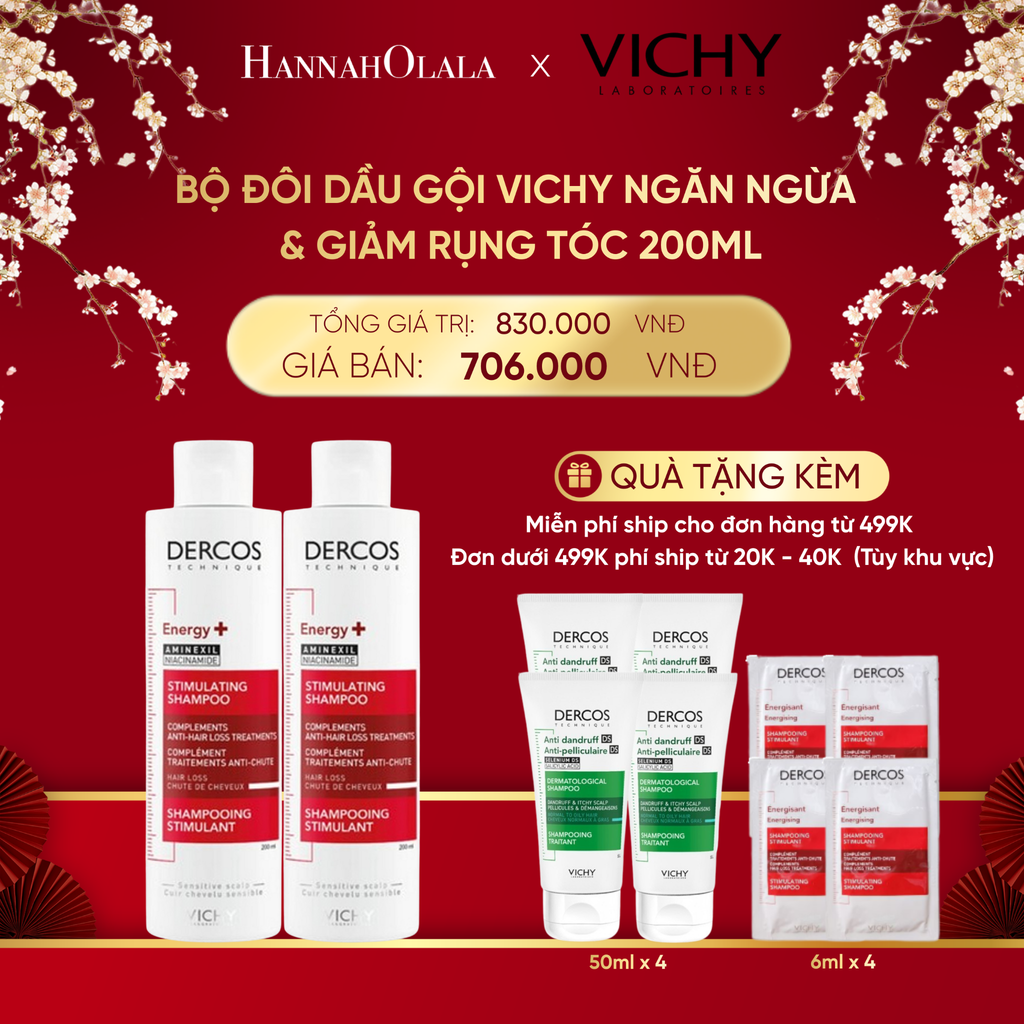  DEAL 10 BỘ ĐÔI DẦU GỘI VICHY NGĂN NGỪA & GIẢM RỤNG TÓC DERCOS ENERGY+ 200ML 