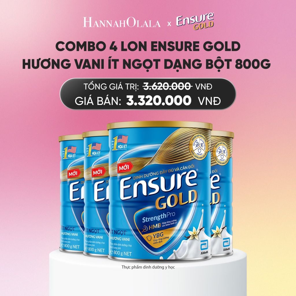  COMBO 4 LON ENSURE GOLD HƯƠNG VANI ÍT NGỌT DẠNG BỘT 800G DEAL 0: _A1614 