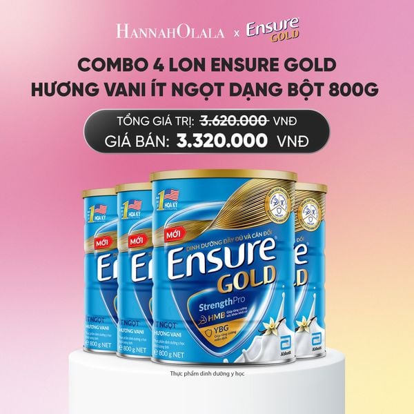  COMBO 4 LON ENSURE GOLD HƯƠNG VANI ÍT NGỌT DẠNG BỘT 800G DEAL 0: _A1614 