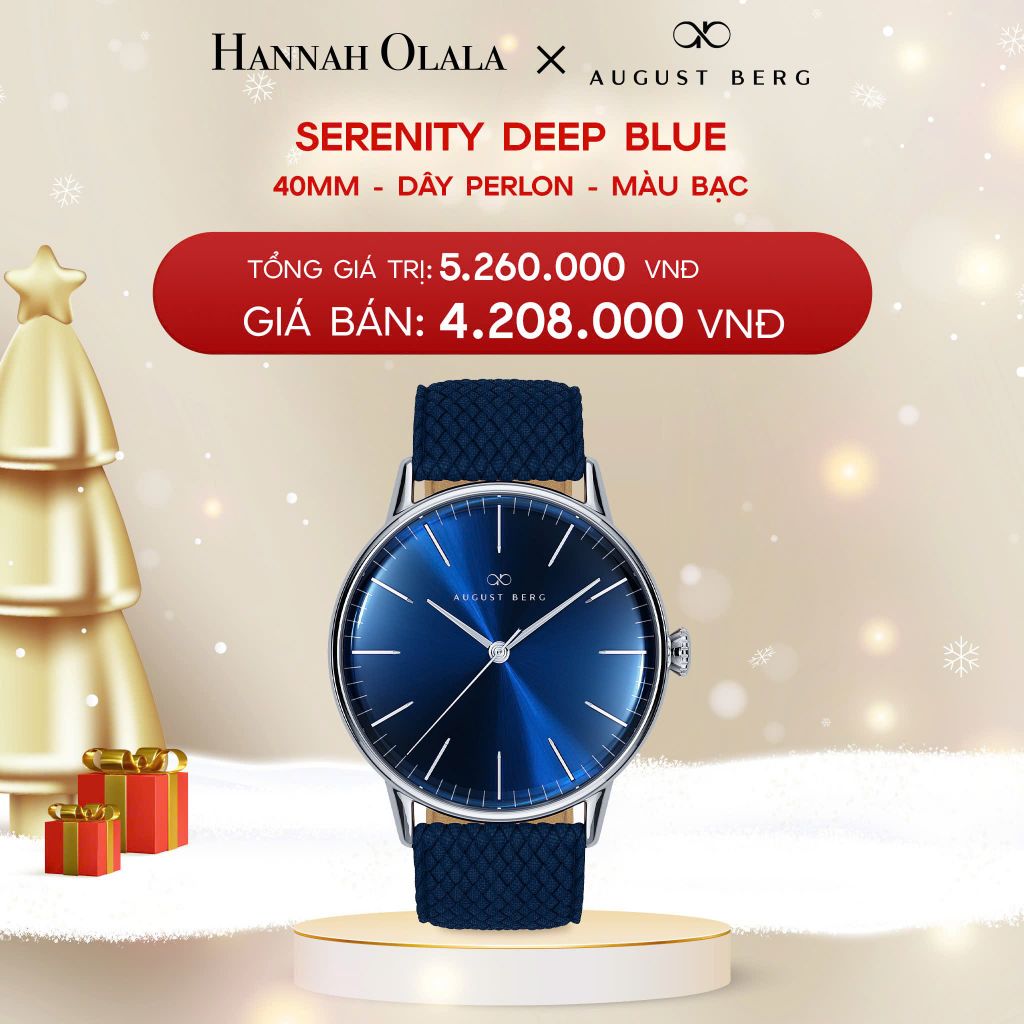  DEAL 10: ĐỒNG HỒ ĐAN MẠCH AUGUST BERG - MẶT SERENITY DEEP BLUE 40 MM VIỀN MÀU BẠC - DÂY PERLON 