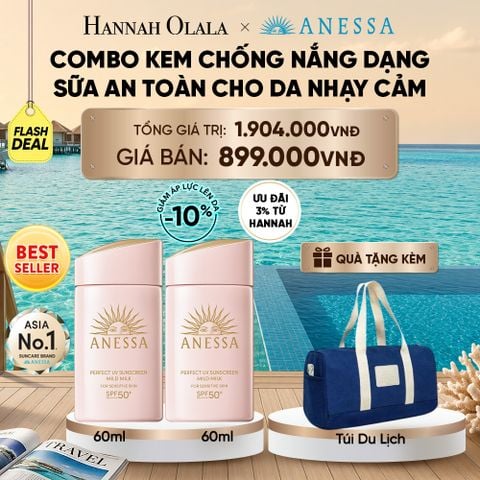  [FLASHSALE] COMBO SỮA CHỐNG NẮNG DƯỠNG DA DỊU NHẸ AN TOÀN CHO DA NHẠY CẢM VÀ TRẺ EM ANESSA MILD MILK SPF50+ PA++++ 60MLX2 - DEAL 10 