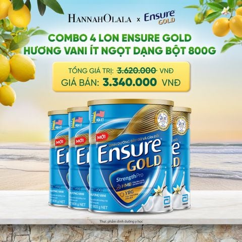  COMBO 4 LON ENSURE GOLD HƯƠNG VANI ÍT NGỌT DẠNG BỘT 800G DEAL 10: 