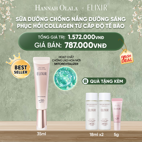  DEAL 10: [THẾ HỆ MỚI] KEM CHỐNG NẮNG DẠNG SỮA DƯỠNG SÁNG PHỤC HỒI COLLAGEN TỪ CẤP ĐỘ TẾ BÀO ELIXIR DAY CARE REVOLUTION SPF50+ 35ML 