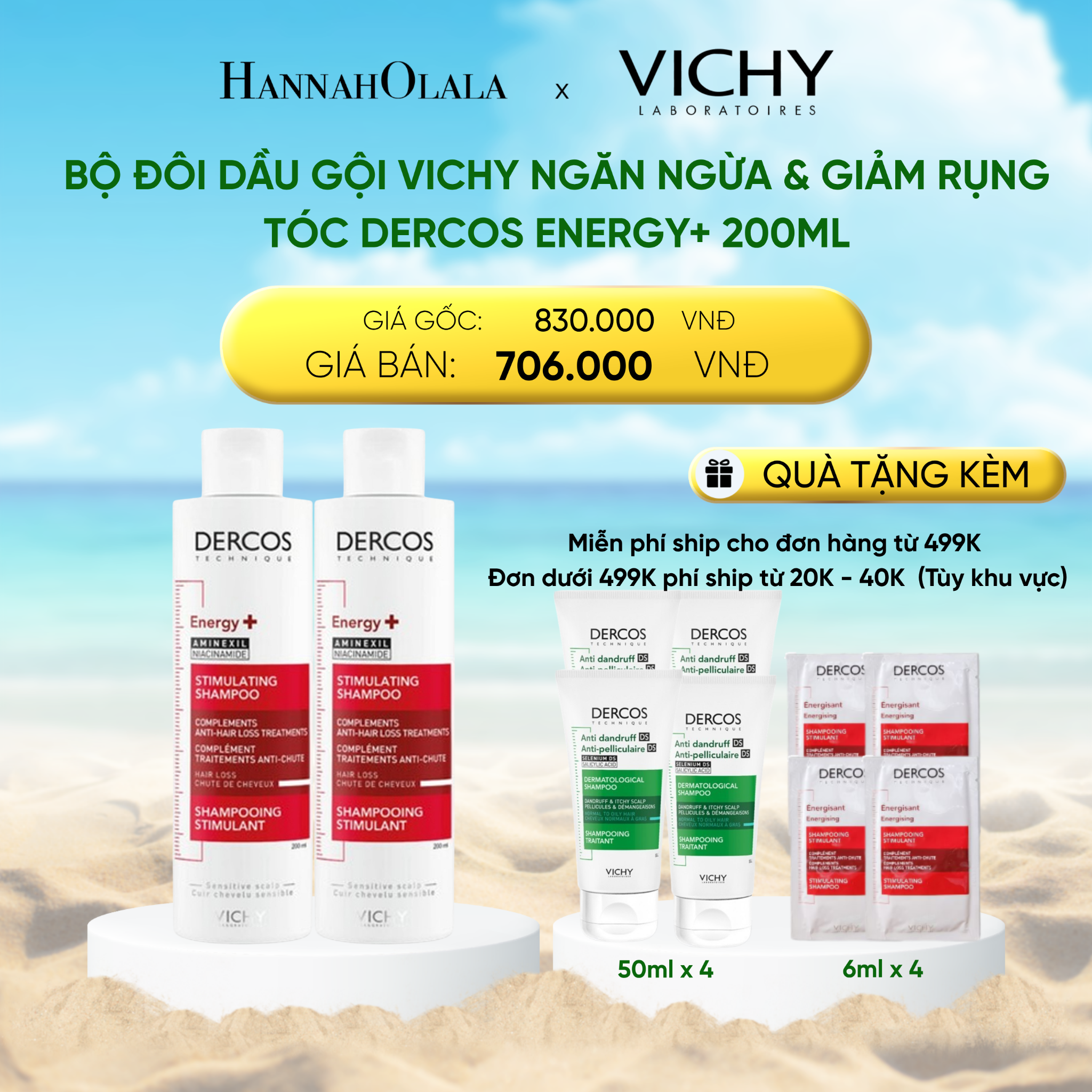 Bộ Đôi Dầu Gội Vichy Dercos Energy+ 200ml Ngăn Ngừa & Giảm Rụng Tóc