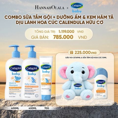  BỘ SỮA TẮM GỘI 400ML + SỮA DƯỠNG ẨM 400ML + KEM CHỐNG HĂM TÃ 70G CETAPHIL BABY WITH ORGANIC CALENDULA DEAL 10: - B588 