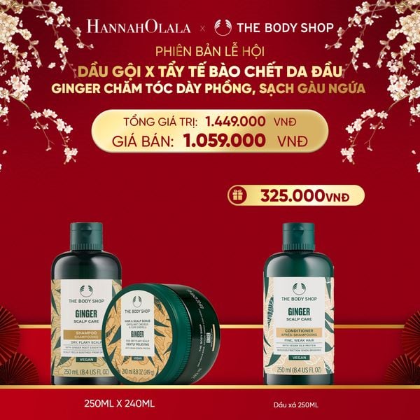  DEAL 10: COMBO CHĂM TÓC DÀY PHỒNG TỰ NHIÊN, SẠCH GÀU NGỨA GINGER - TẨY TẾ BÀO CHẾT DA ĐẦU 240ML & DẦU GỘI 250ML 