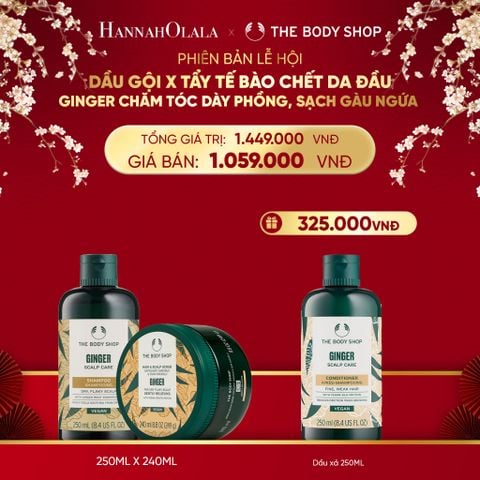  DEAL 10: COMBO CHĂM TÓC DÀY PHỒNG TỰ NHIÊN, SẠCH GÀU NGỨA GINGER - TẨY TẾ BÀO CHẾT DA ĐẦU 240ML & DẦU GỘI 250ML 