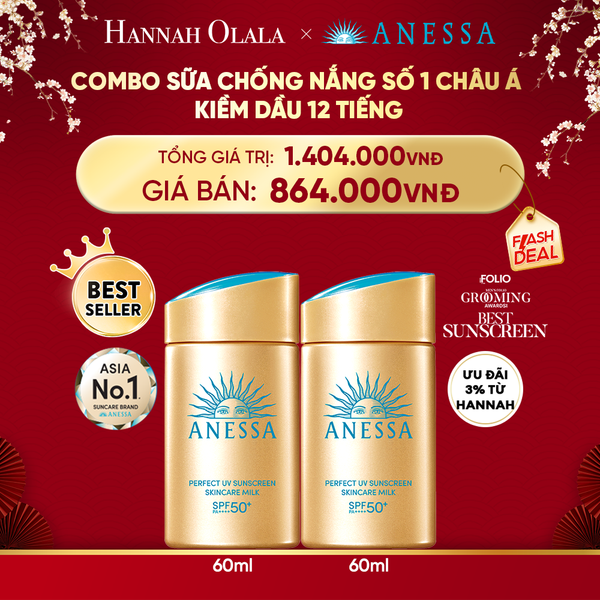  DEAL 10: COMBO SỮA CHỐNG NẮNG DƯỠNG DA KIỀM DẦU BẢO VỆ HOÀN HẢO ANESSA GOLD MILK SPF50+ PA++++ 60MLX2 