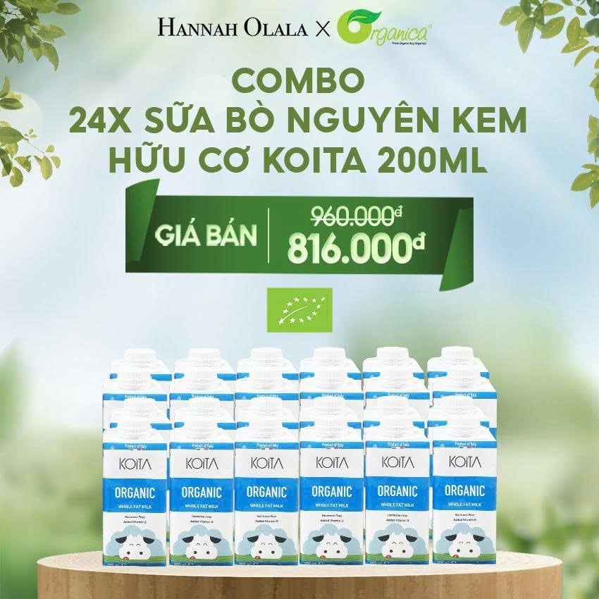  E52_DEAL 10: COMBO 24 X SỮA BÒ NGUYÊN KEM HỮU CƠ KOITA 200ML 
