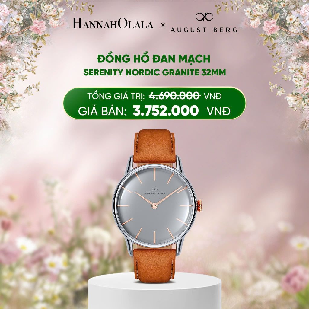  DEAL 10: ĐỒNG HỒ ĐAN MẠCH AUGUST BERG - SERENITY NORDIC GRANITE 32MM - DÂY DA Ý - MÀU BẠC 
