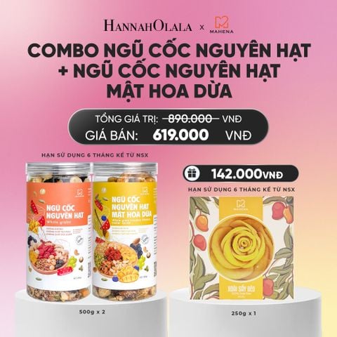 DEAL 10: COMBO NGŨ CỐC NGUYÊN HẠT 500G + NGŨ CỐC NGUYÊN HẠT MẬT HOA DỪA 500G TẶNG 1 HỘP XOÀI XẾP HOA 250G_A1167 