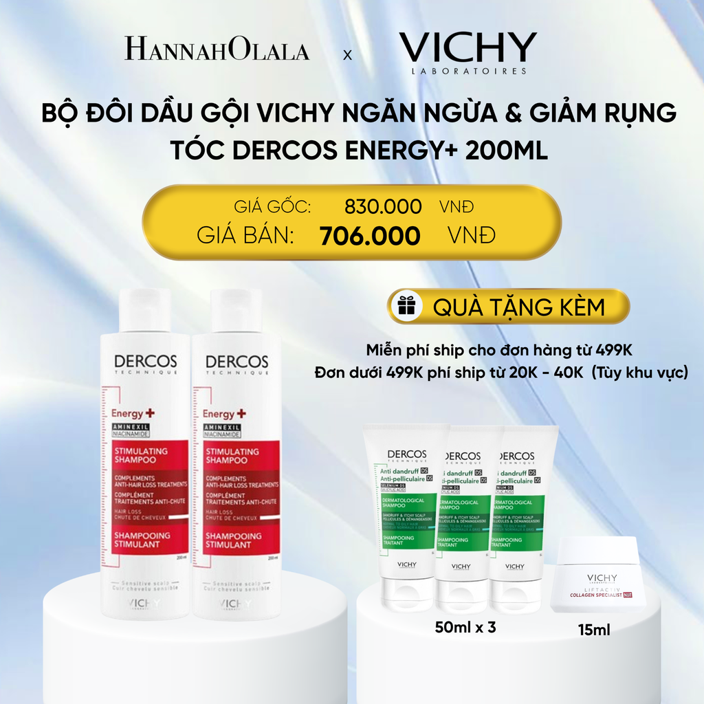  DEAL 10 BỘ ĐÔI DẦU GỘI VICHY NGĂN NGỪA & GIẢM RỤNG TÓC DERCOS ENERGY+ 200ML 